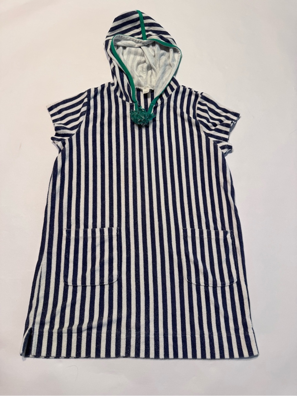 J Crew Crewcuts Blue Striped Hooded Towel Terry Swim Cover Up Size 8 Long Sleeve
